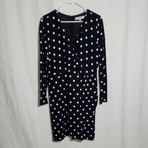 LOFT Navy and White Polka Dot Long Sleeve Dress